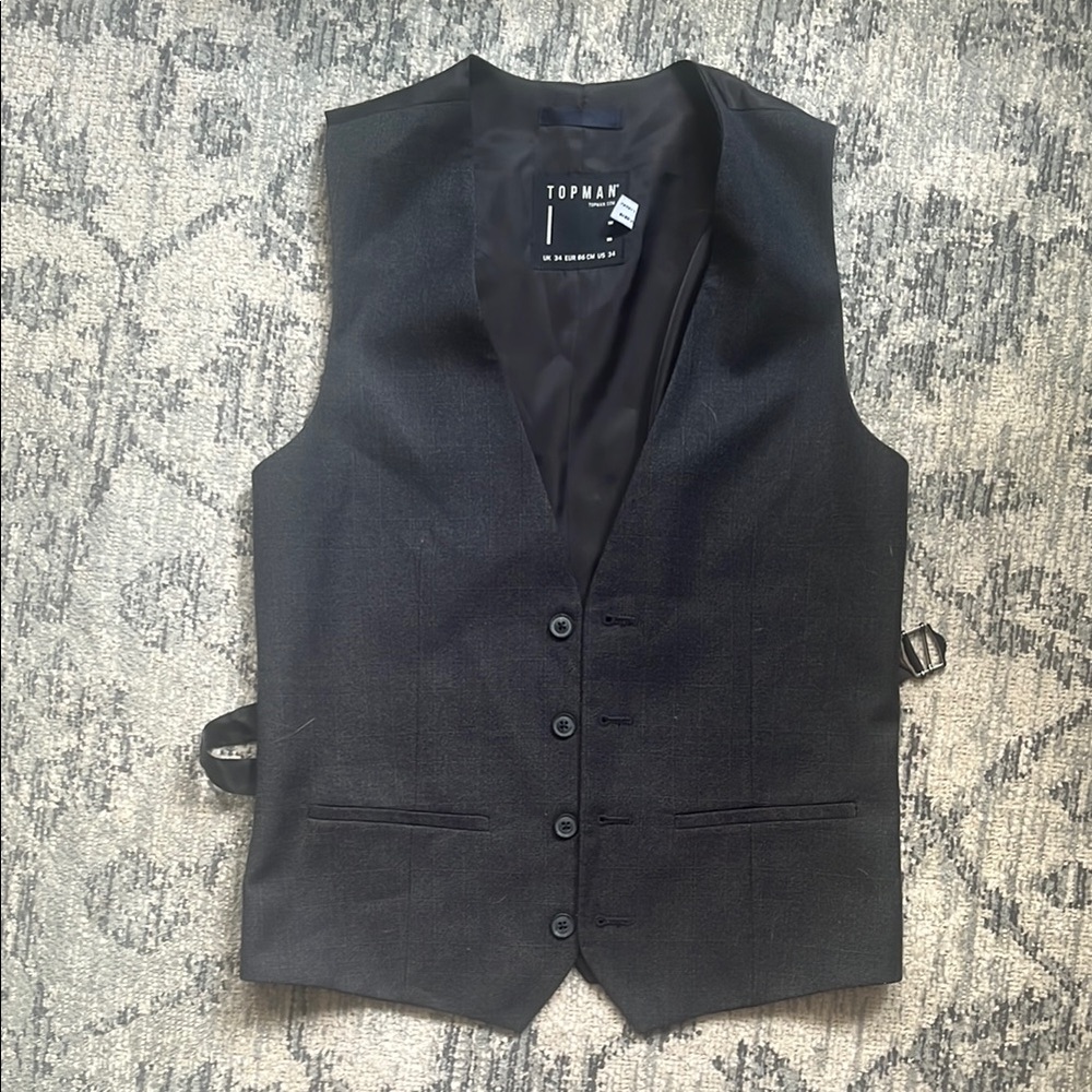 Topman Black Vest with Satin Back - Size 34